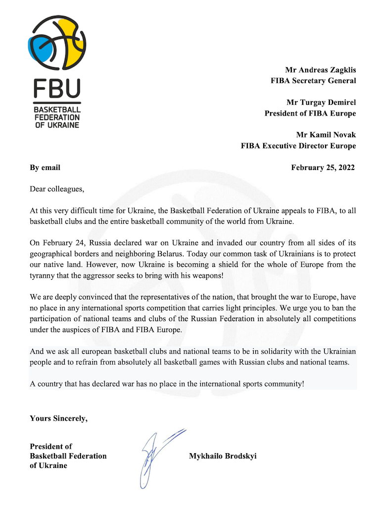 ФБУ призвала запретить участие российским сборным и клубам во всех соревнованиях под эгидой FIBA 3 - basket.com.ua